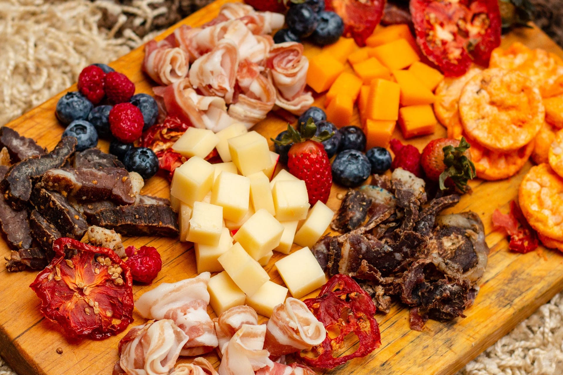A grazing board prepared for a catered gathering